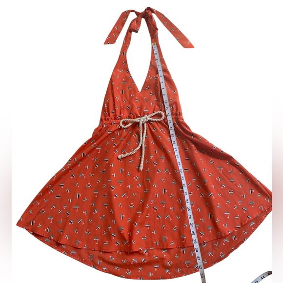 Mustard Seed Sailboat Print Orange Tie Neck Halter Mini Skater Dress Medium - Picture 11 of 11